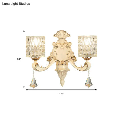 Gold crystal wall sconce, dual-arm vintage beige finish, Decorbites on Tampa Home & Garden Store