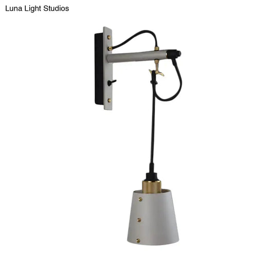 Vintage Iron Bedroom Wall Lamp with Suspending Cord - Bell Sconce Light, Black/White Finish - Tampa Home & Garden Store
