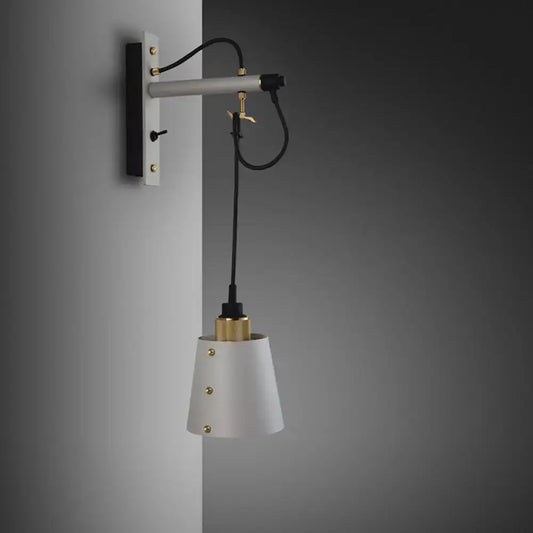 Vintage Iron Bedroom Wall Lamp with Suspending Cord - Bell Sconce Light, Black/White Finish - Tampa Home & Garden Store