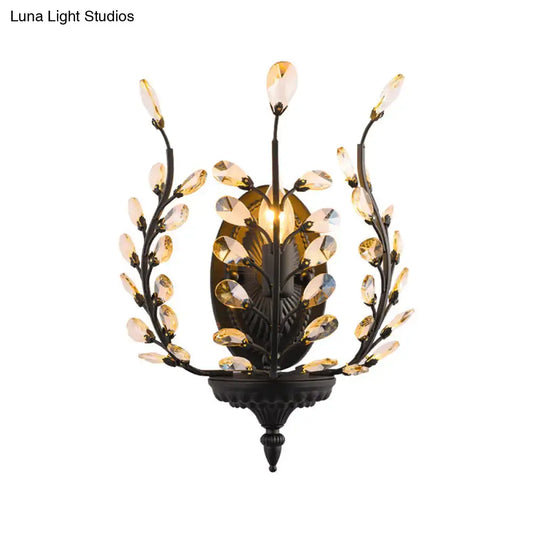 Vintage Metal Flower Wall Sconce with Crystal Leaf Decoration - Tampa Home & Garden Store