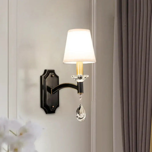 Vintage Cut Crystal Teardrop Wall Mount Light: Brown Wall Lamp Fixture with Conic Fabric Shade - Tampa Home & Garden Store