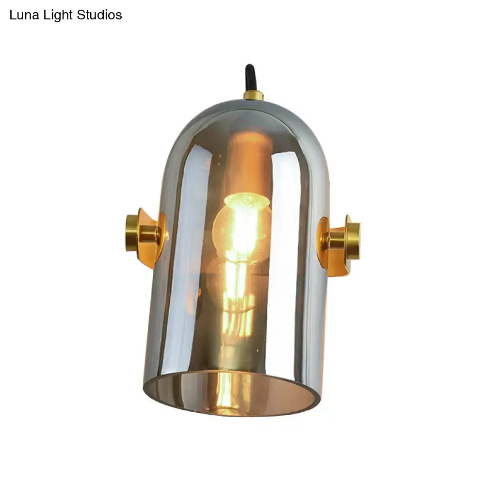 Amber Smoke Gray Glass Wall Sconce with gold brass mounts and smokey shade on Tampa Home & Garden Store