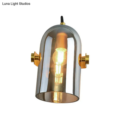 Amber Smoke Gray Glass Wall Sconce with gold brass mounts and smokey shade on Tampa Home & Garden Store