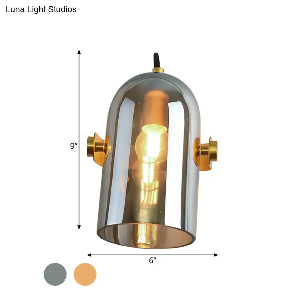 Amber Smoke Gray Glass Wall Sconce by Decorbites with brass mounts and cylindrical glass shade on Tampa Home & Garden Store