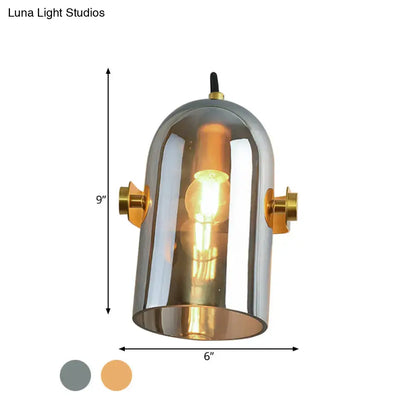 Amber Smoke Gray Glass Wall Sconce by Decorbites with brass mounts and cylindrical glass shade on Tampa Home & Garden Store