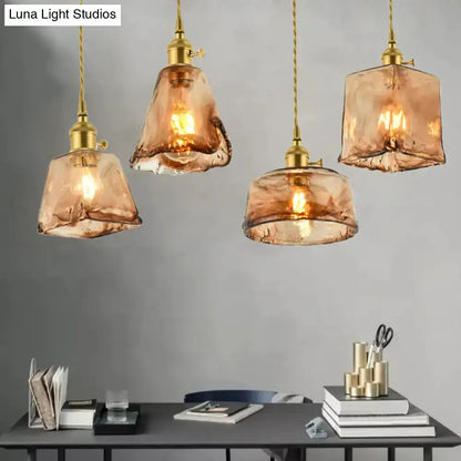 Vintage brass and amber glass shaded drop pendant lights, four with brass hardware Decorbites on Tampa Home & Garden Store
