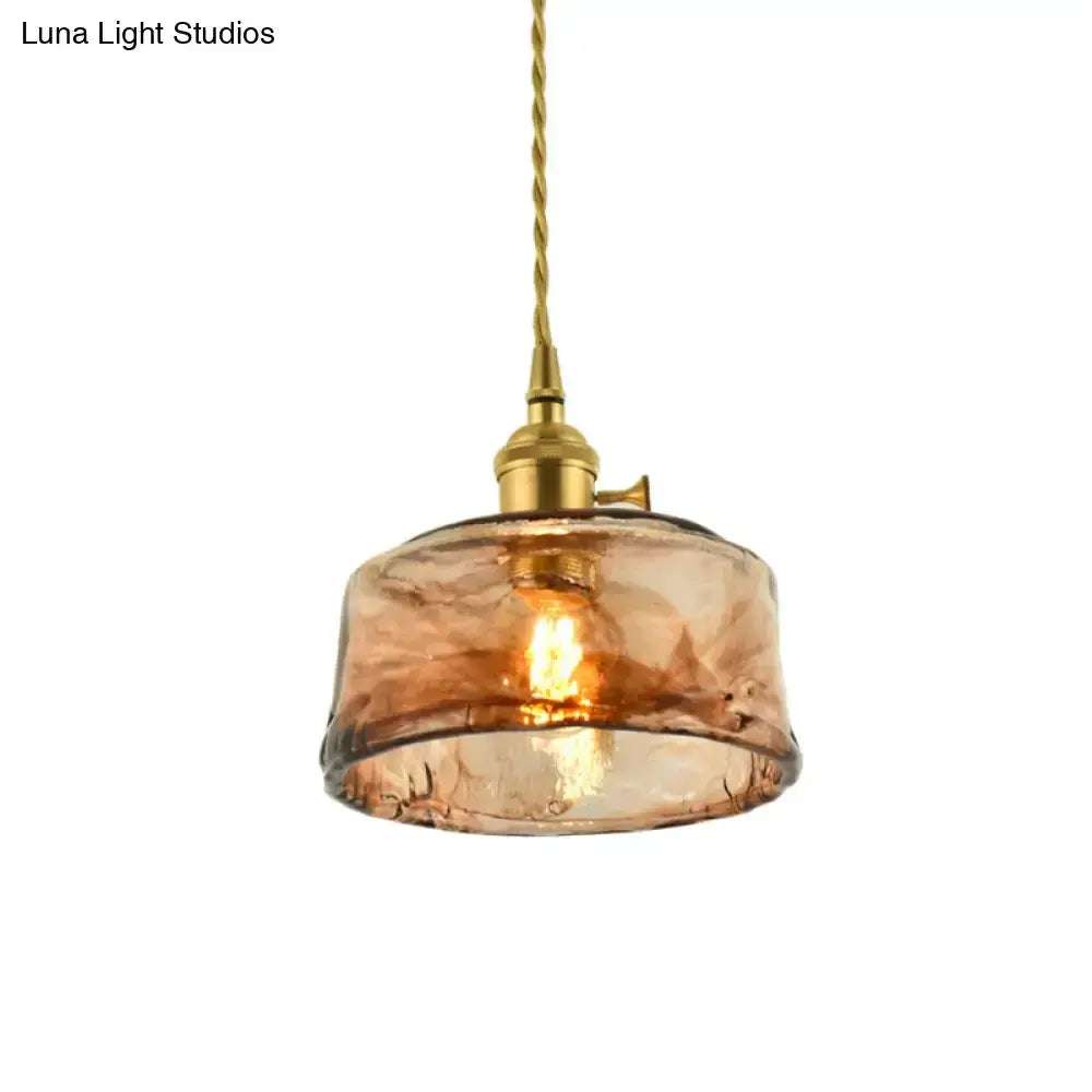 Vintage brass and amber glass shaded drop pendant light for living rooms Decorbites on Tampa Home & Garden Store