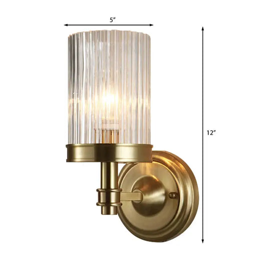 Vintage Style Clear Ribbed Glass Cylinder Wall Lamp - Black/Gold Finish Sconce Fixture for Living Room - Tampa Home & Garden Store