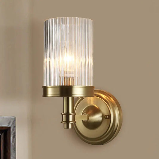 Vintage Style Clear Ribbed Glass Cylinder Wall Lamp - Black/Gold Finish Sconce Fixture for Living Room - Tampa Home & Garden Store