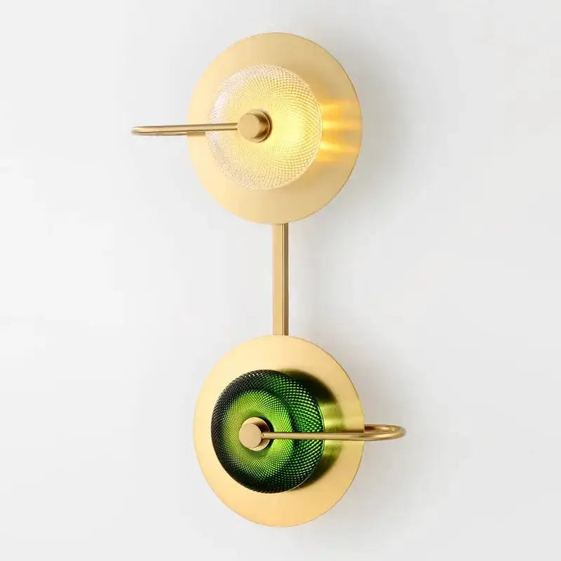 Vintage brass metal wall sconce with green glass discs and dual backplates by Decorbites on Tampa Home & Garden Store