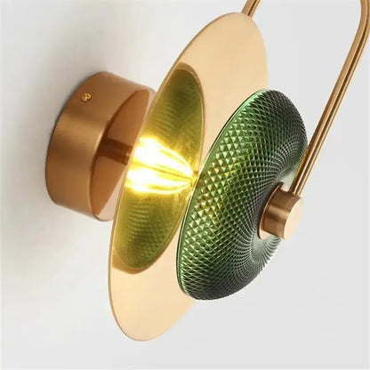 Vintage brass and green glass wall light with textured disc Decorbites for living room on Tampa Home & Garden Store