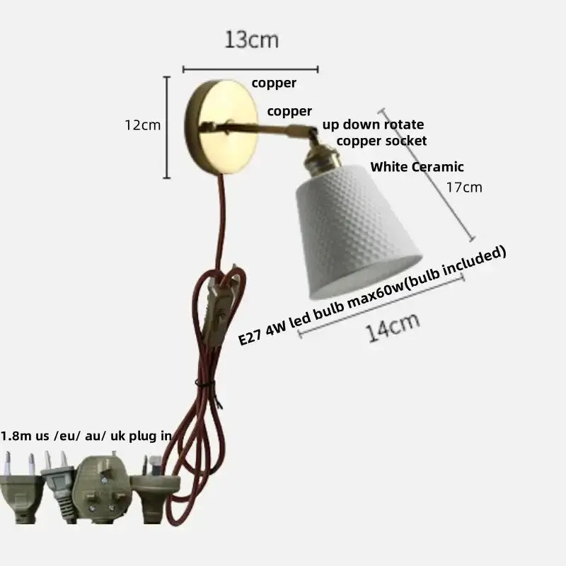 Vintage brass wall light with a ruffled white ceramic shade, E27 LED 4W, bulb included on Tampa Home & Garden Store