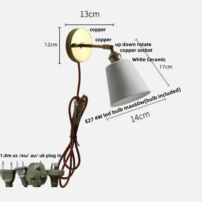 Vintage brass wall light with a ruffled white ceramic shade, E27 LED 4W, bulb included on Tampa Home & Garden Store