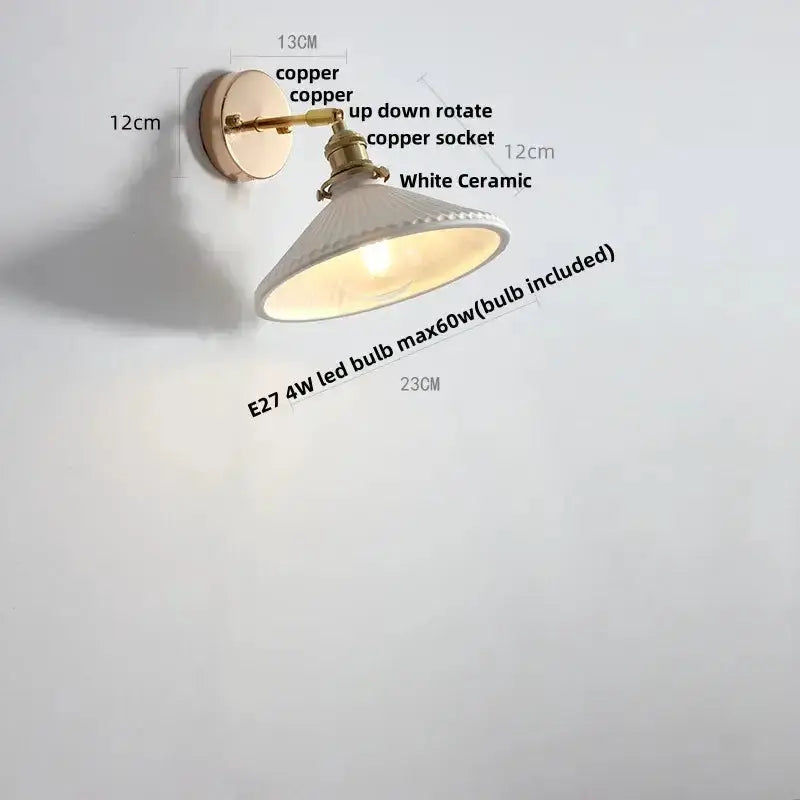 Vintage brass wall light with white ruffled ceramic shade by Decorbites, E27 LED on Tampa Home & Garden Store