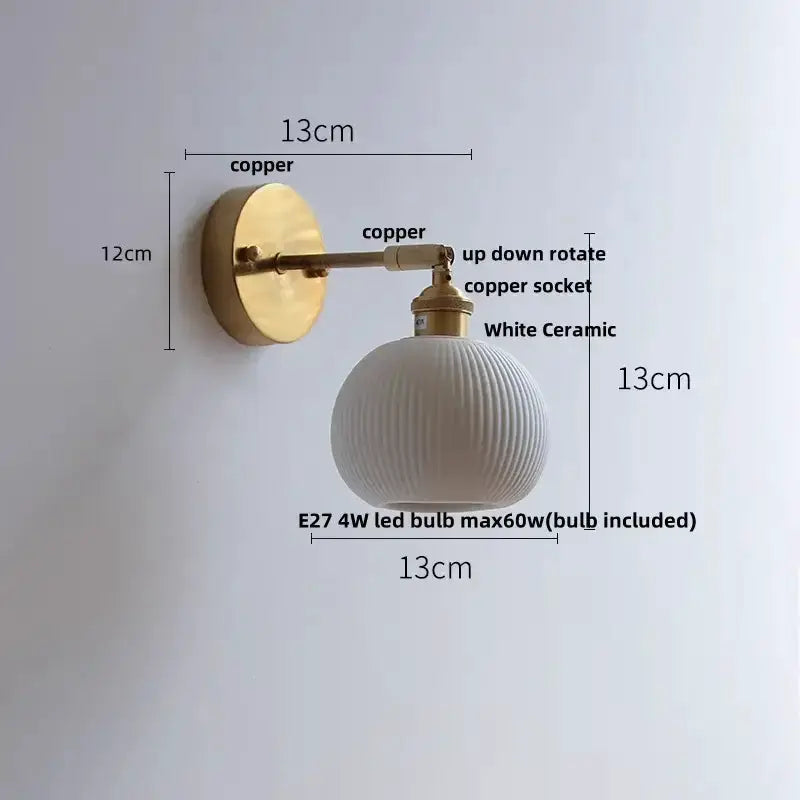 Vintage brass wall light with white ceramic ribbed shade on Tampa Home & Garden Store