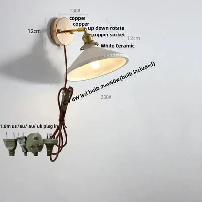 Decorbites vintage brass wall light with white ceramic ruffled shade, LED, up-down rotate on Tampa Home & Garden Store