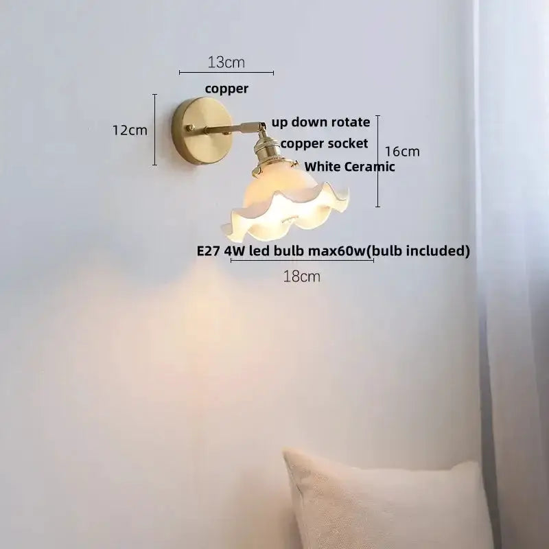 Vintage brass wall light with a white ruffled glass shade by Decorbites on Tampa Home & Garden Store