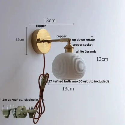Vintage brass wall light with white ribbed glass shade, Decorbites LED bathroom fixture on Tampa Home & Garden Store