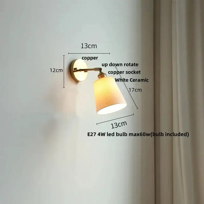 Vintage brass wall light with copper arm and white ceramic shade, E27 LED 4W bulb included on Tampa Home & Garden Store