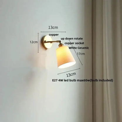 Vintage brass wall light with copper arm and white ceramic shade, E27 LED 4W bulb included on Tampa Home & Garden Store