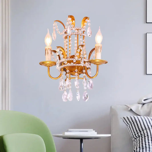 Vintage Style Clear Crystal Beaded Sconce Wall Lamp with Brass Finish - Ideal for Bedroom - Tampa Home & Garden Store