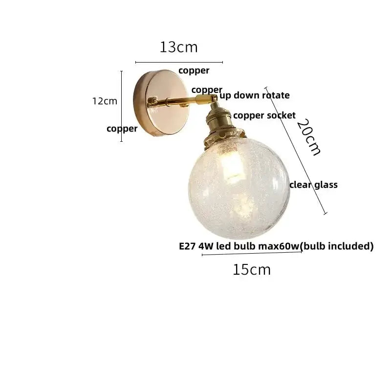 Vintage Brass Glass Wall Lamp with Pull Chain