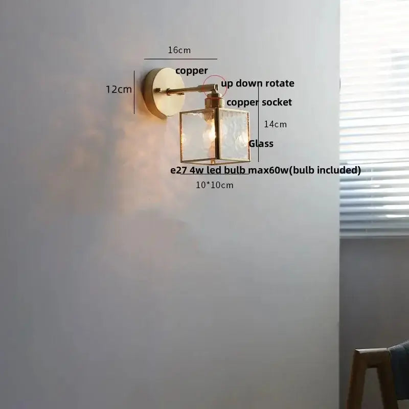 Vintage Brass Glass Wall Lamp with Pull Chain