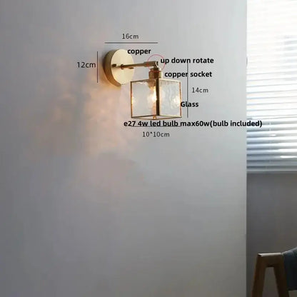 Vintage Brass Glass Wall Lamp with Pull Chain