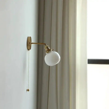 Vintage Brass Glass Wall Lamp with Pull Chain