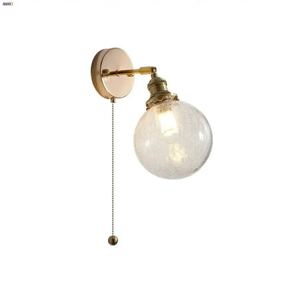 Vintage Brass Glass Wall Lamp with Pull Chain