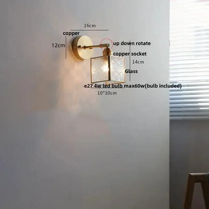 Vintage Brass Glass Wall Lamp with Pull Chain