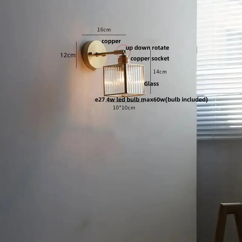 Vintage Brass Glass Wall Lamp with Pull Chain