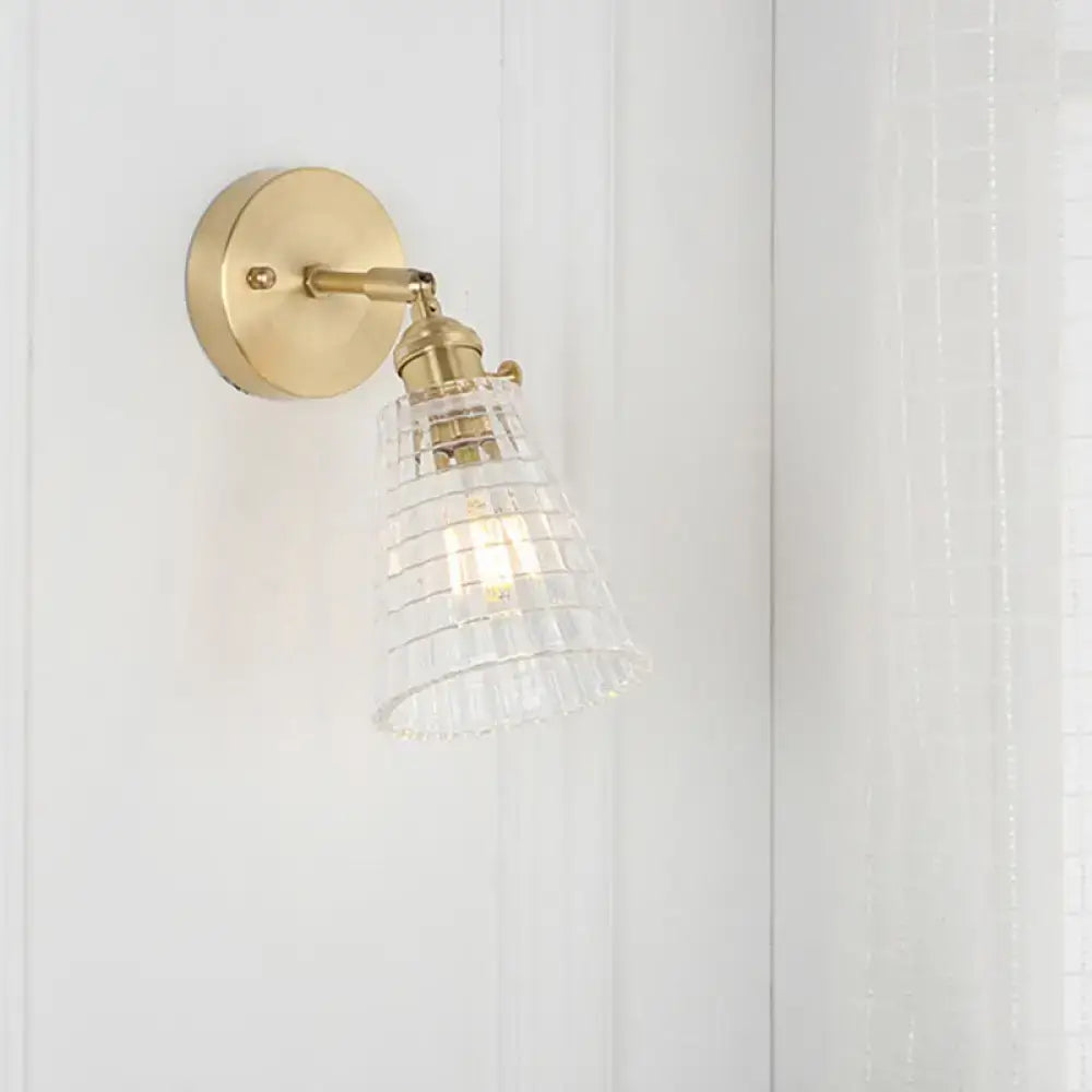 Vintage brass clear ribbed glass wall sconce with LED bulb by Decorbites on Tampa Home & Garden Store