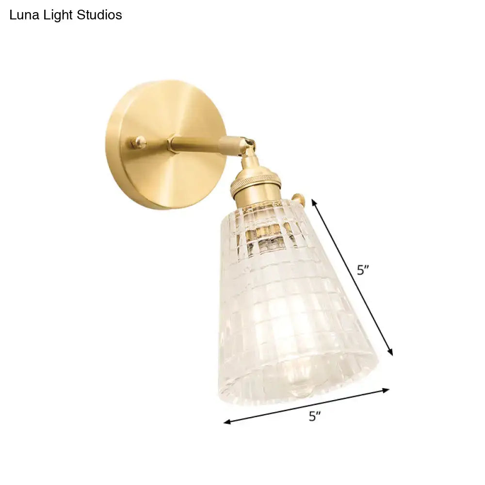 Vintage brass wall sconce with ribbed glass shade, 5in shade, Decorbites wall light fixture on Tampa Home & Garden Store
