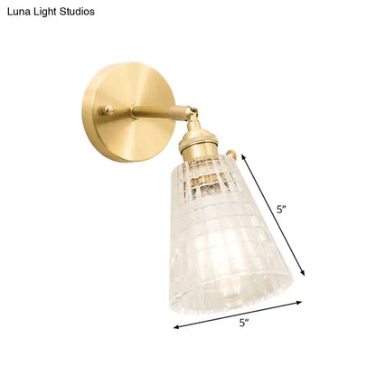 Vintage brass wall sconce with ribbed glass shade, 5in shade, Decorbites wall light fixture on Tampa Home & Garden Store