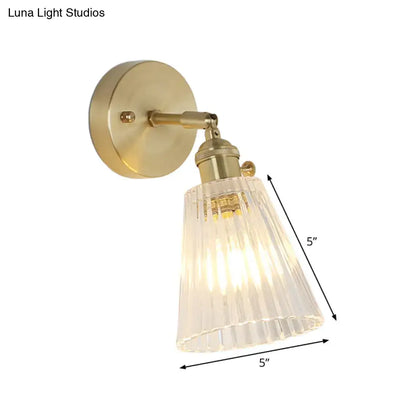 Vintage brass wall sconce with clear ribbed glass shade LED light by Decorbites on Tampa Home & Garden Store