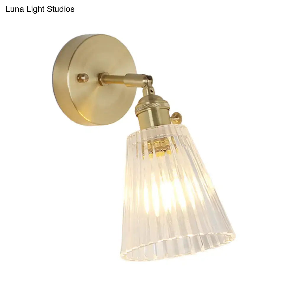 Vintage brass wall sconce with clear ribbed glass shade LED light Decorbites on Tampa Home & Garden Store