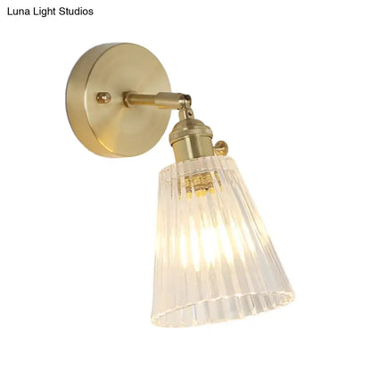 Vintage brass wall sconce with clear ribbed glass shade LED light Decorbites on Tampa Home & Garden Store