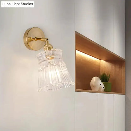 Vintage Gold Clear Ribbed Glass Wall Sconce Led