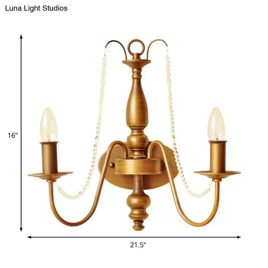 Vintage Style Brass Wall Sconce with Crystal Beads and 2 Bulbs - Tampa Home & Garden Store