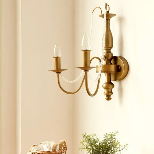 Vintage Style Brass Wall Sconce with Crystal Beads and 2 Bulbs - Tampa Home & Garden Store