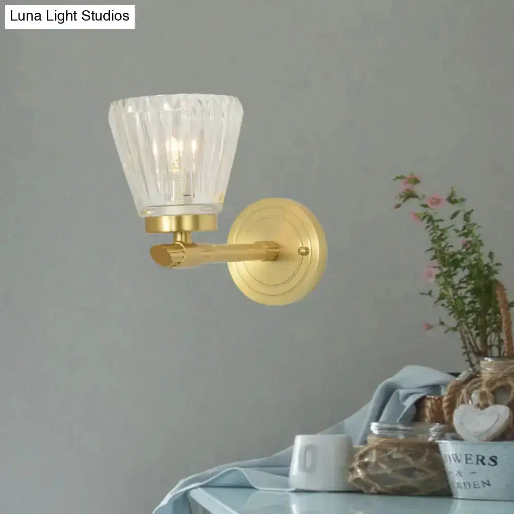 Vintage brass crystal cone wall sconce with ribbed glass shade on Tampa Home & Garden Store