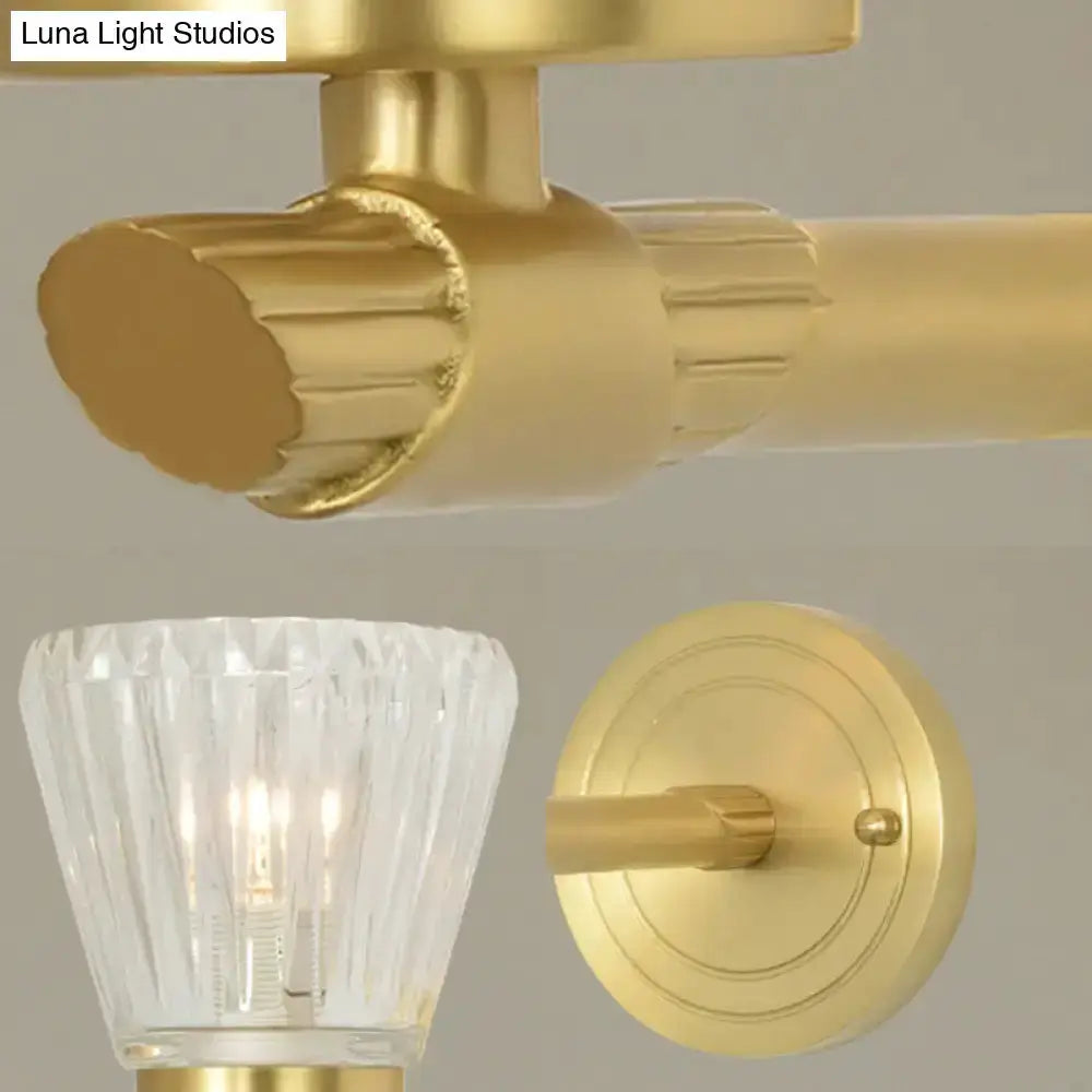 Vintage brass wall sconce with ribbed crystal cone glass shade for bedroom on Tampa Home & Garden Store