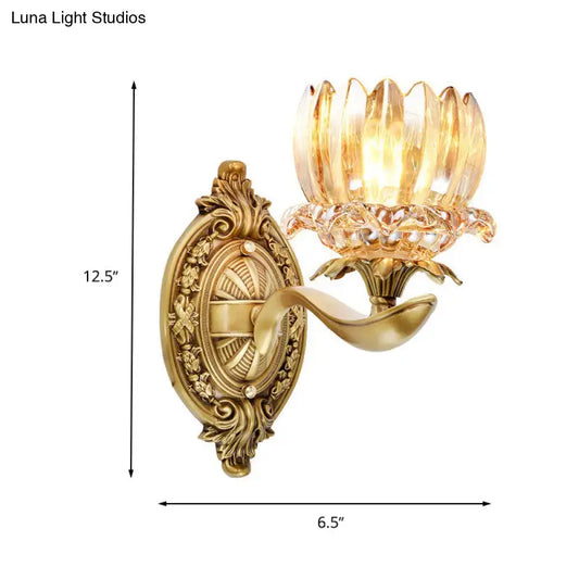 Vintage Brass Wall Sconce with Crystal Flower Shade for Elegant Living Room Lighting - Tampa Home & Garden Store