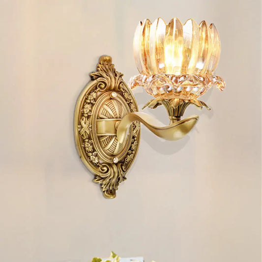 Vintage Brass Wall Sconce with Crystal Flower Shade for Elegant Living Room Lighting - Tampa Home & Garden Store