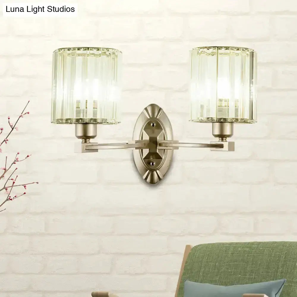Vintage brass crystal wall light fixture with twin glass shade sconces on oval backplate on Tampa Home & Garden Store