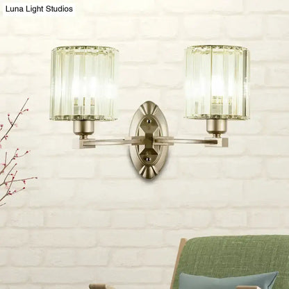 Vintage brass crystal wall light fixture with twin glass shade sconces on oval backplate on Tampa Home & Garden Store