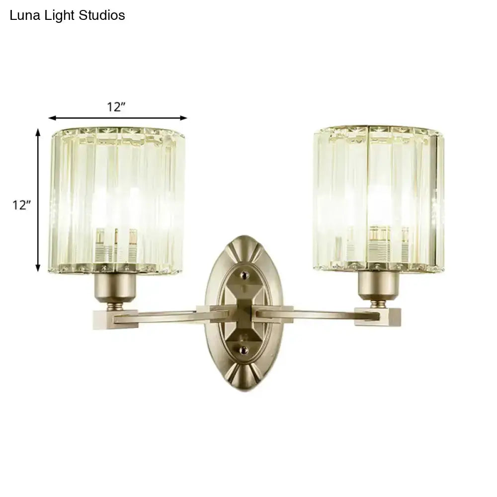 Vintage Decorbites brass crystal wall light fixture with twin cylindrical glass shades on Tampa Home & Garden Store