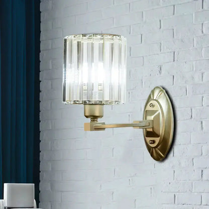 Vintage brass crystal wall light fixture with ribbed glass shade on Tampa Home & Garden Store