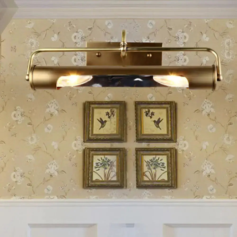 Vintage Brass Cylindrical Vanity Lamp For Bath
